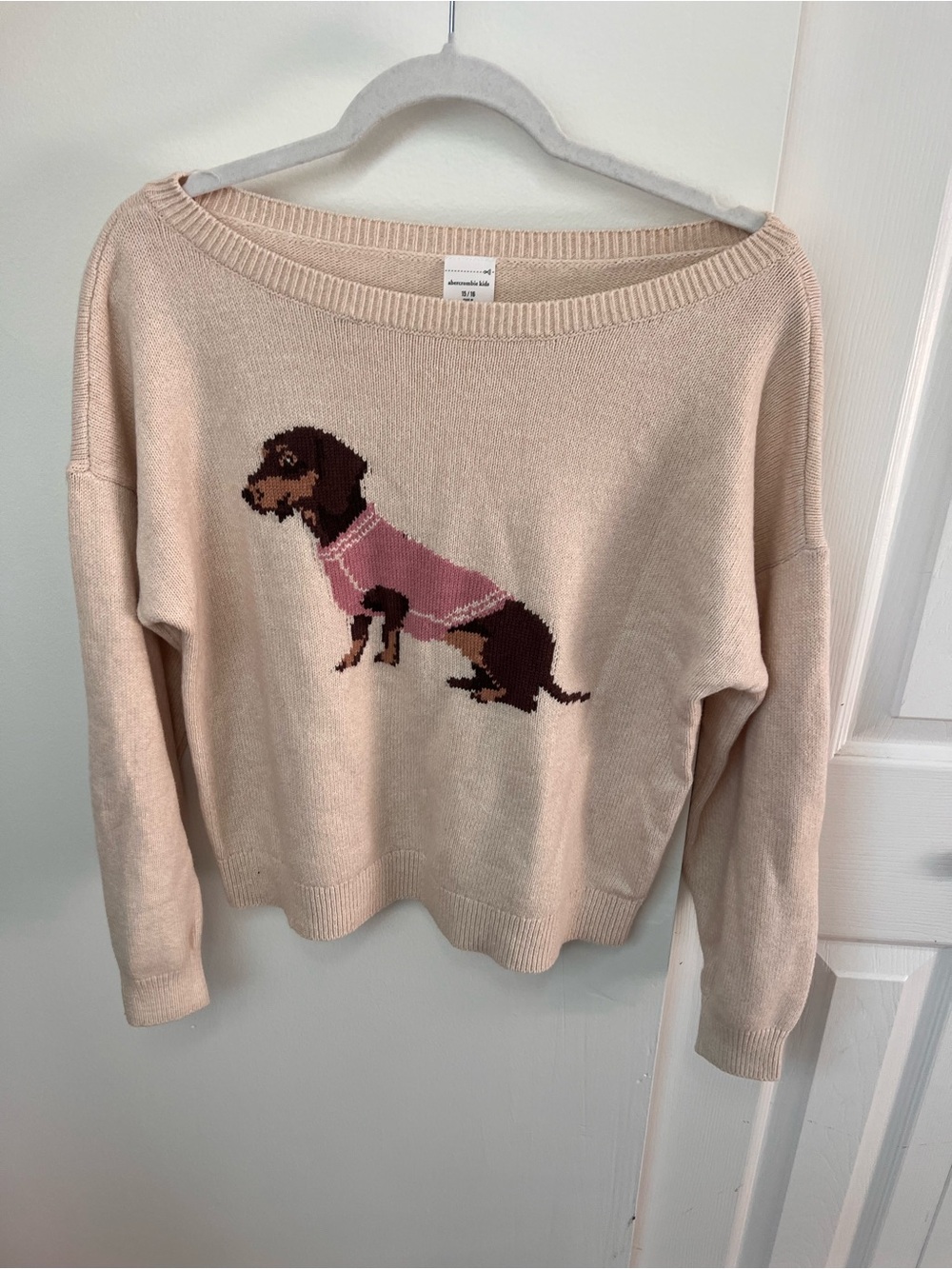 abercrombie kids Cream Sweater with Pink Dog Intarsia